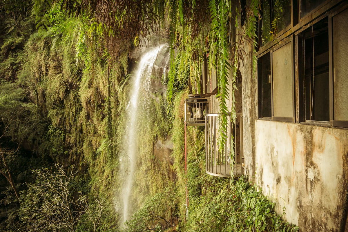 The waterfall from the temple at Yinhe Cave
