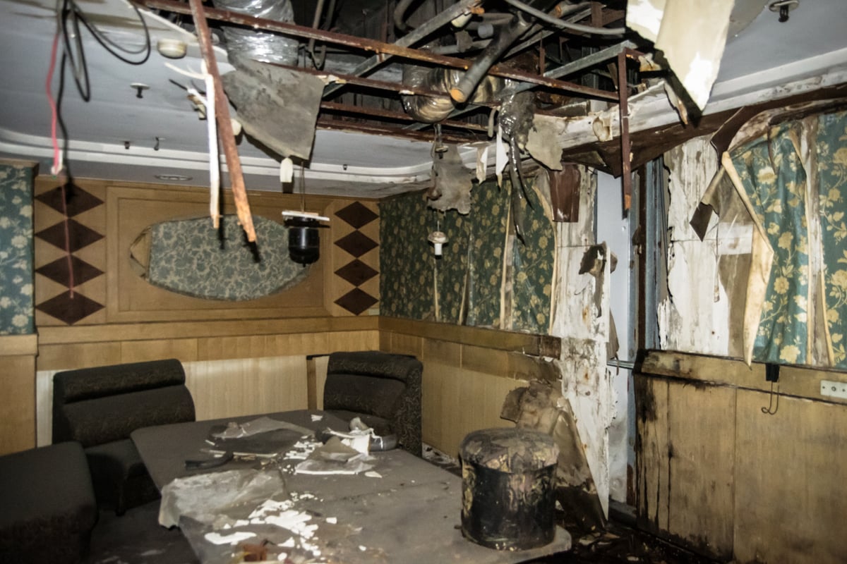 Trashed KTV room in the Qiaoyou building
