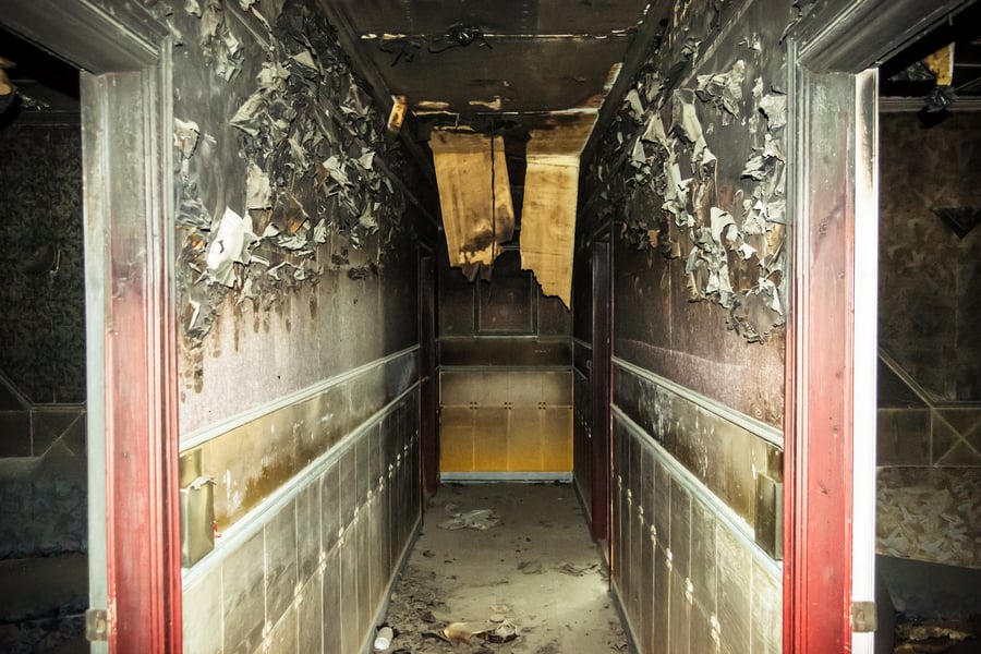 Fire damage at a KTV inside the Qiaoyou building