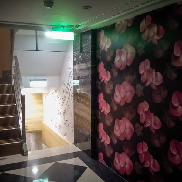 Bizarre decorations inside a short-term apartment complex